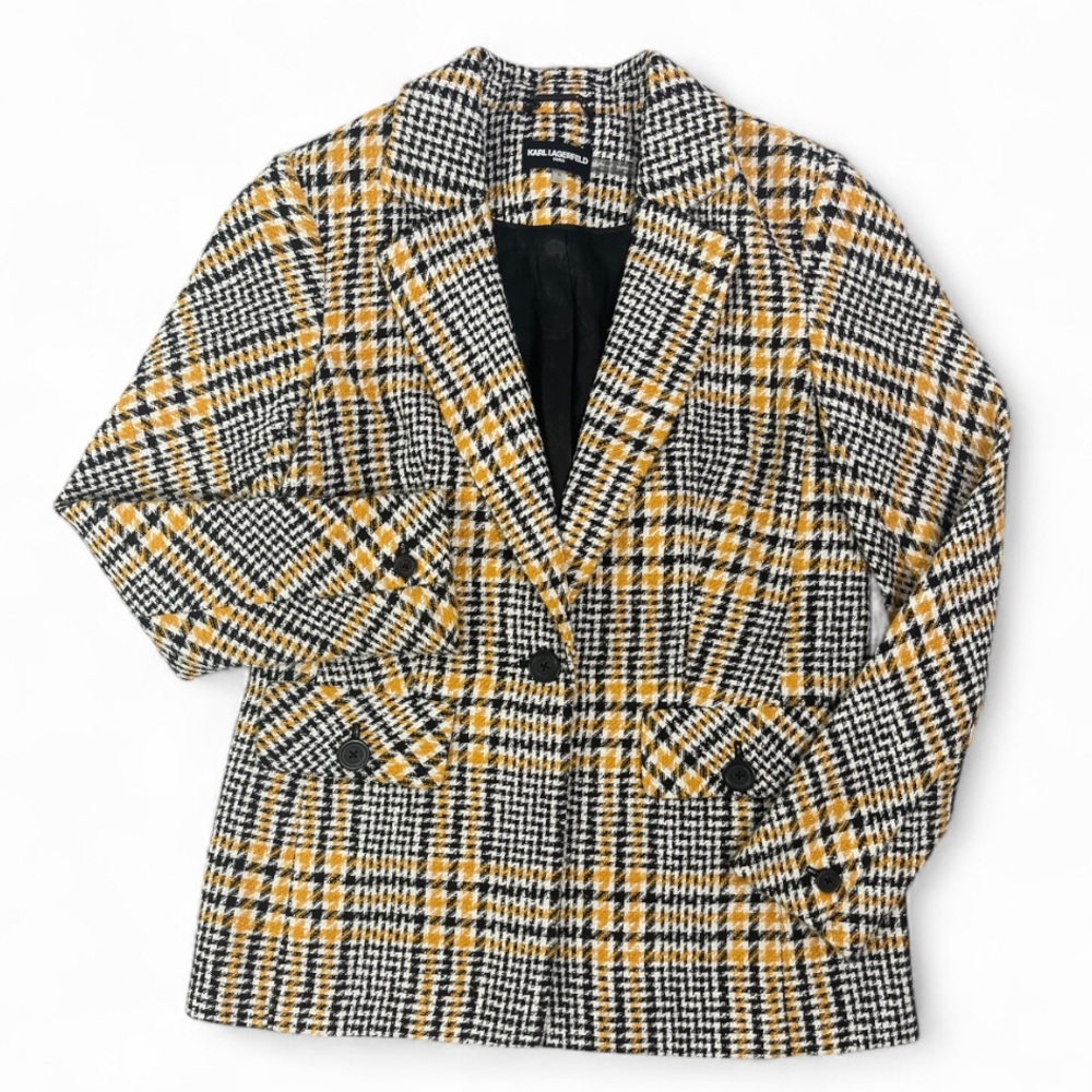 Karl Lagerfeld Tweed Blazer - Women’s 6 - Yellow/Gold Black White